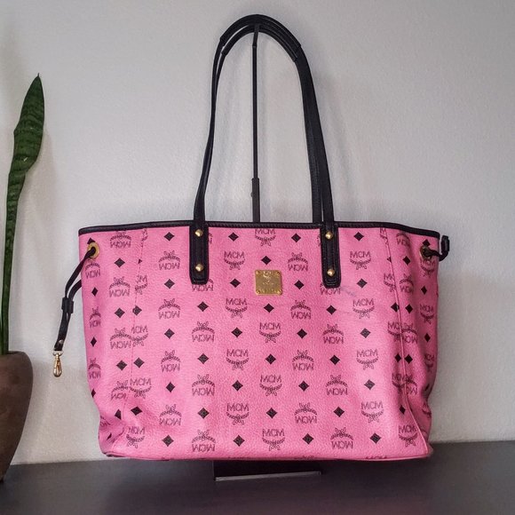 MCM Handbags - MCM Reversible Shopper Tote - Bubblegum Pink Visetos Rare Black & White Interior